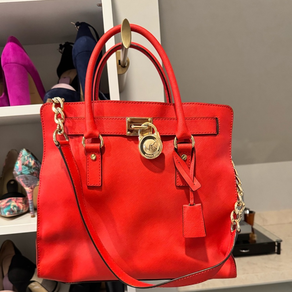 Michael Kors Orange Large Hamilton Saffiano Leather Tote Bag